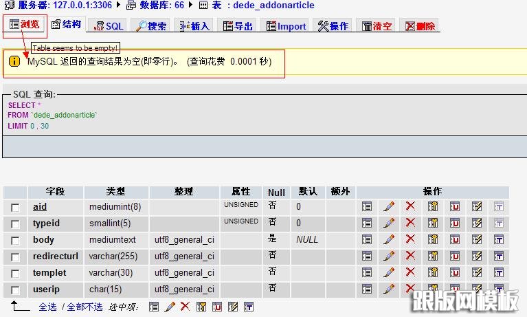 附加表内容为空