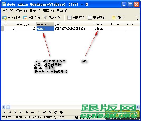 使用Navicat修改DedeCMS管理员用户名