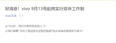 取消大小周，vivo 官方宣布：9 月 13 号起将实行双休工作制